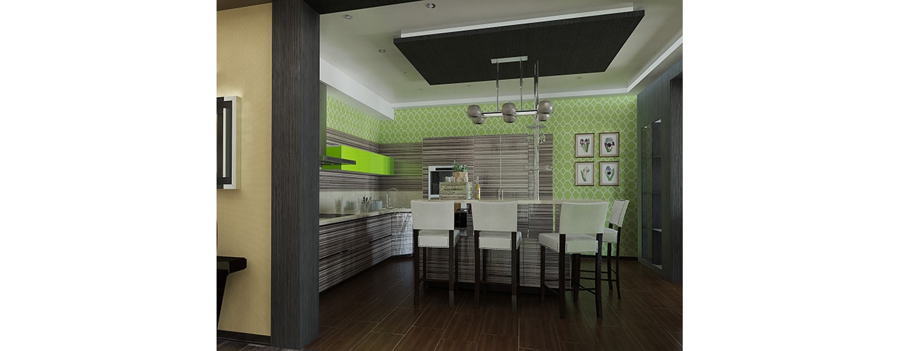 Дизайн кухни студии в современном стиле