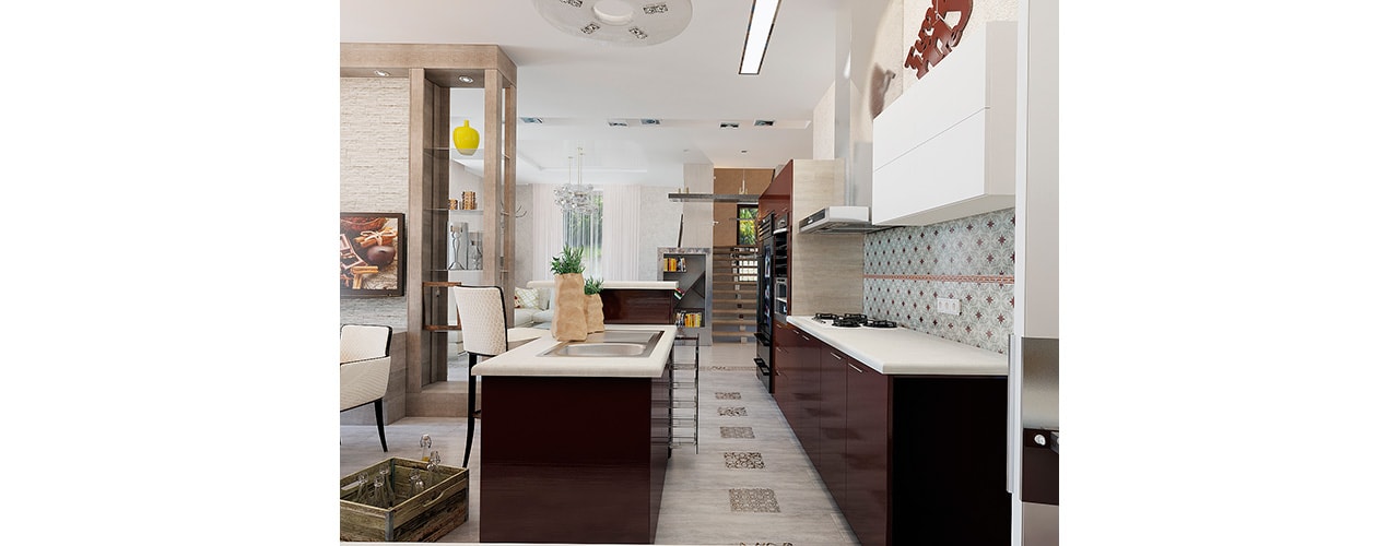 Дизайн кухни студии  в современном стиле